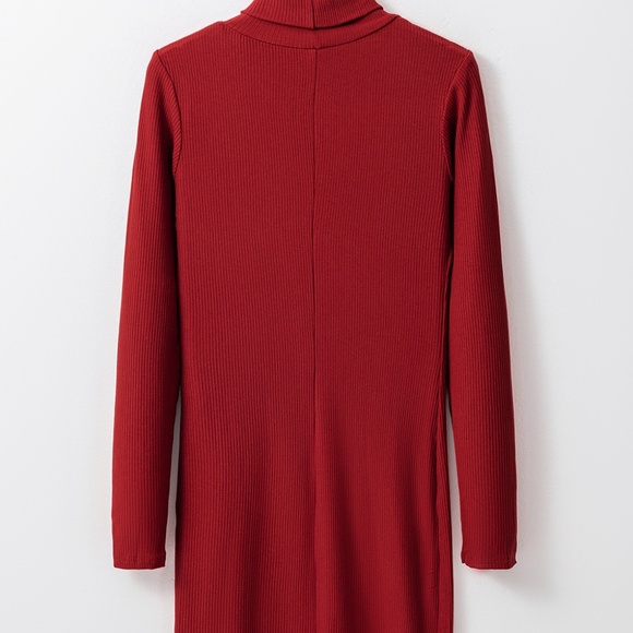 CLEARANCE 1 LEFT!! Racing Red Ribbed Knit Long Sleeve High Neck Mini Dress - Picture 8 of 13